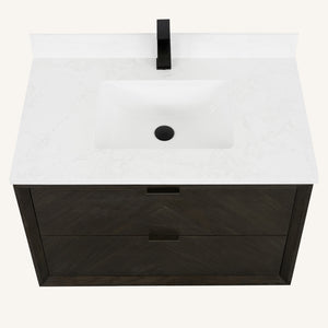 Legion Furniture 36" VANITY BROWN OAK FINISH WITH 1" THICK WHITE ARTIFICIAL STONE WH2636-BO