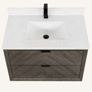 Legion Furniture 36" VANITY GREY OAK FINISH WITH 1" THICK WHITE ARTIFICIAL STONE WH2636-GO