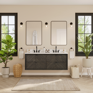 Legion Furniture 60" VANITY BROWN OAK FINISH WITH 1" THICK WHITE ARTIFICIAL STONE WH2660-BO