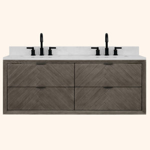 Legion Furniture 60" VANITY GREY OAK FINISH WITH 1" THICK WHITE ARTIFICIAL STONE WH2660-GO