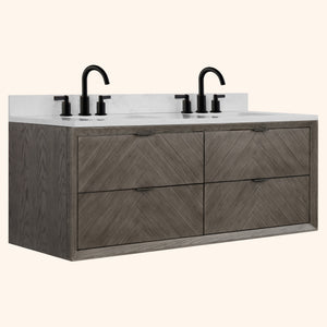 Legion Furniture 60" VANITY GREY OAK FINISH WITH 1" THICK WHITE ARTIFICIAL STONE WH2660-GO
