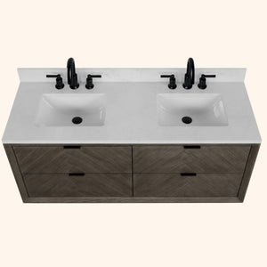 Legion Furniture 60" VANITY GREY OAK FINISH WITH 1" THICK WHITE ARTIFICIAL STONE WH2660-GO
