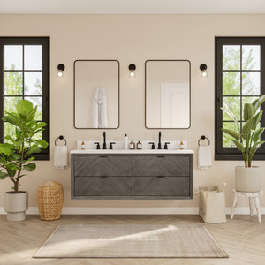 Legion Furniture 60" VANITY GREY OAK FINISH WITH 1" THICK WHITE ARTIFICIAL STONE WH2660-GO