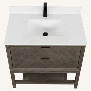 Legion Furniture 36" VANITY GREY OAK FINISH WITH 1" THICK WHITE ARTIFICIAL STONE WH2736-GO-KD