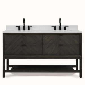 Legion Furniture 60" VANITY BROWN OAK FINISH WITH 1" THICK WHITE ARTIFICIAL STONE WH2760-BO-KD