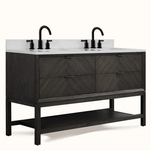 Legion Furniture 60" VANITY BROWN OAK FINISH WITH 1" THICK WHITE ARTIFICIAL STONE WH2760-BO-KD