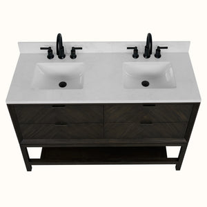 Legion Furniture 60" VANITY BROWN OAK FINISH WITH 1" THICK WHITE ARTIFICIAL STONE WH2760-BO-KD