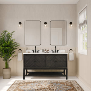 Legion Furniture 60" VANITY BROWN OAK FINISH WITH 1" THICK WHITE ARTIFICIAL STONE WH2760-BO-KD