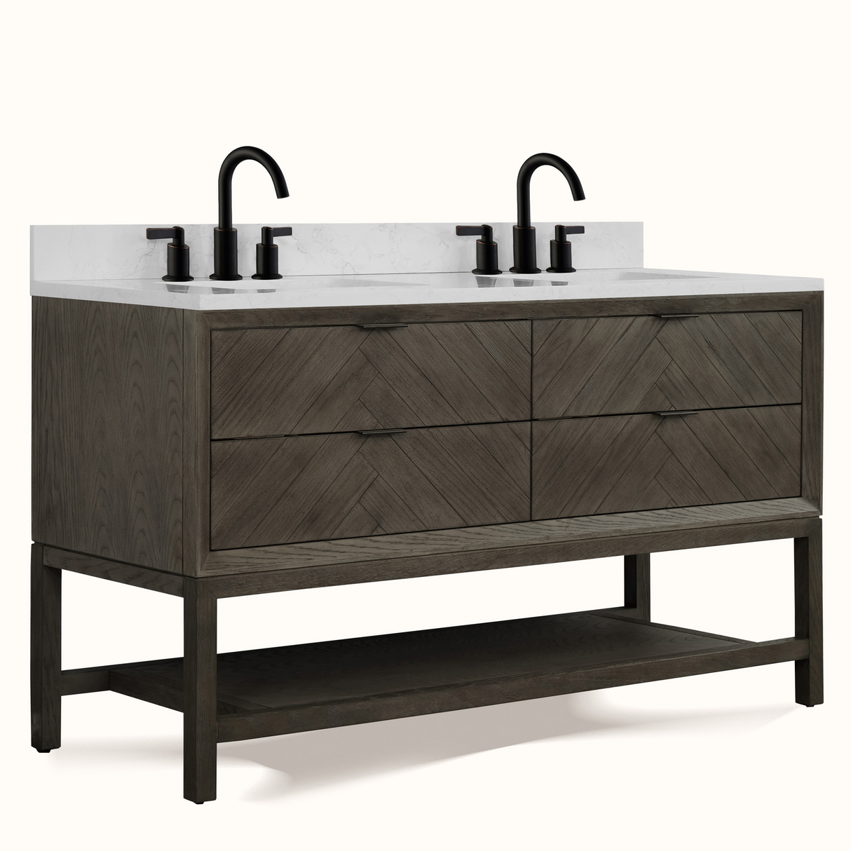 Legion Furniture 60" VANITY GREY OAK FINISH WITH 1" THICK WHITE ARTIFICIAL STONE WH2760-GO-KD