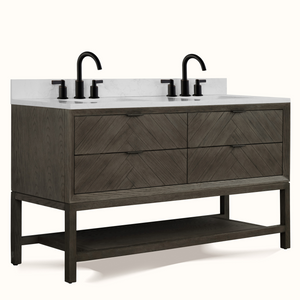 Legion Furniture 60" VANITY GREY OAK FINISH WITH 1" THICK WHITE ARTIFICIAL STONE WH2760-GO-KD