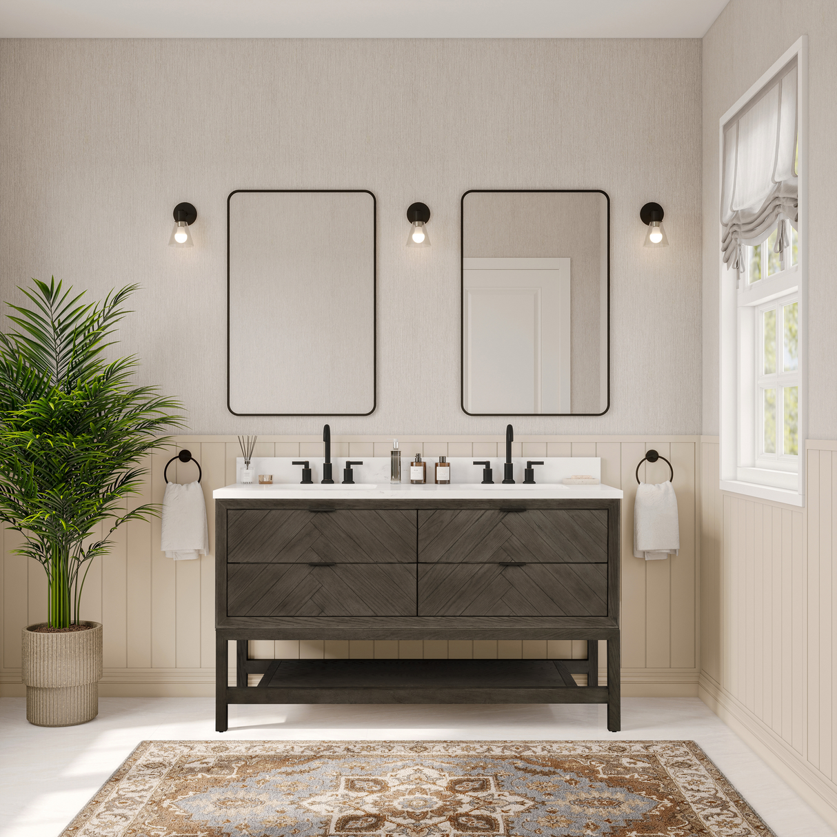 Legion Furniture 60" VANITY GREY OAK FINISH WITH 1" THICK WHITE ARTIFICIAL STONE WH2760-GO-KD