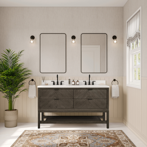 Legion Furniture 60" VANITY GREY OAK FINISH WITH 1" THICK WHITE ARTIFICIAL STONE WH2760-GO-KD