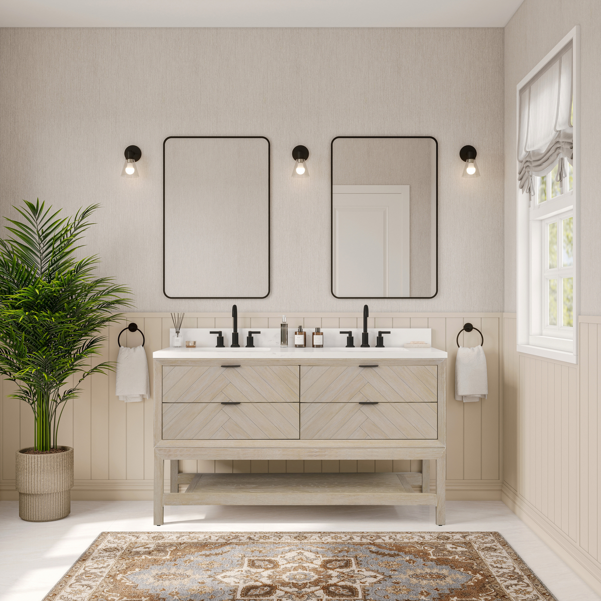 Legion Furniture 60" VANITY WHITEWASHED OAK FINISH WITH 1" THICK WHITE ARTIFICIAL STONE WH2760-WO-KD