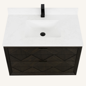 Legion Furniture 36" VANITY BROWN OAK FINISH WITH 1" THICK WHITE ARTIFICIAL STONE WH2836-BO