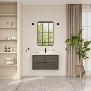 Legion Furniture 36" VANITY GREY OAK FINISH WITH 1" THICK WHITE ARTIFICIAL STONE WH2836-GO