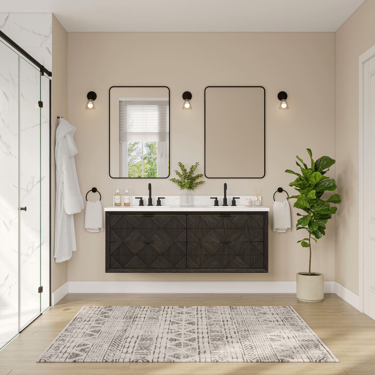 Legion Furniture 60" VANITY BROWN OAK FINISH WITH 1" THICK WHITE ARTIFICIAL STONE WH2860-BO
