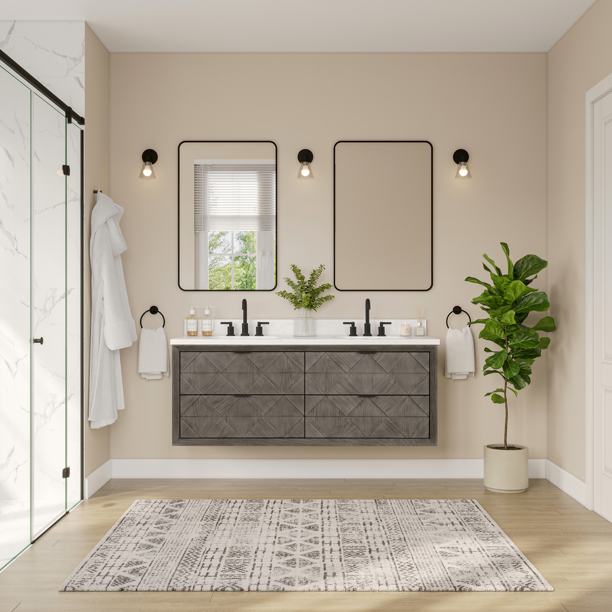 Legion Furniture 60" VANITY GREY OAK FINISH WITH 1" THICK WHITE ARTIFICIAL STONE WH2860-GO