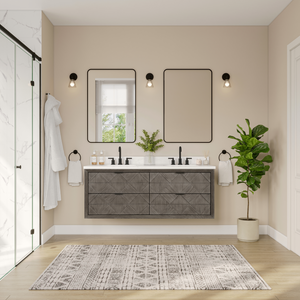 Legion Furniture 60" VANITY GREY OAK FINISH WITH 1" THICK WHITE ARTIFICIAL STONE WH2860-GO