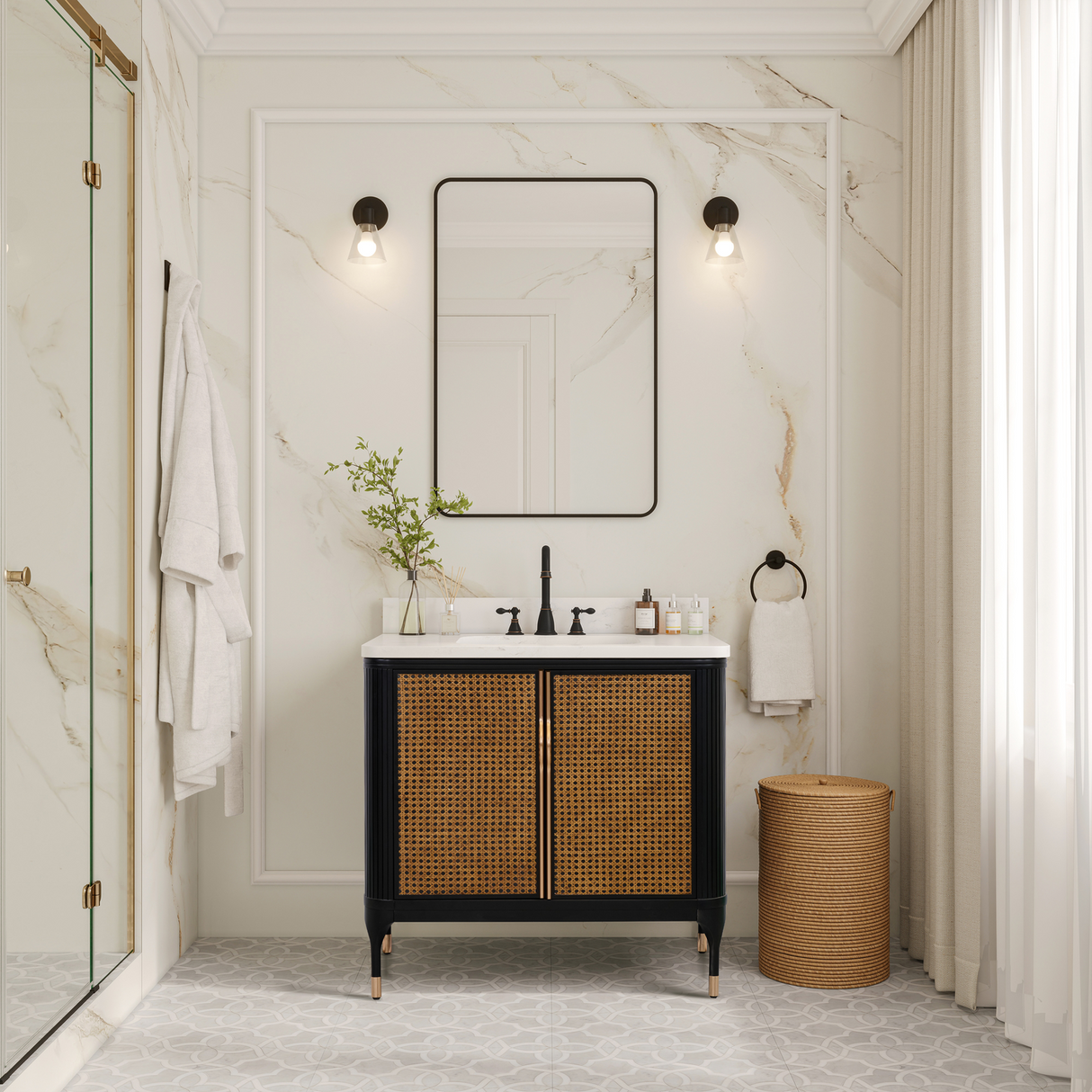 Legion Furniture 36" VANITY BLACK BIRCH FINISH WITH 1" THICK WHITE ARTIFICIAL STONE WH2936-EB-KD