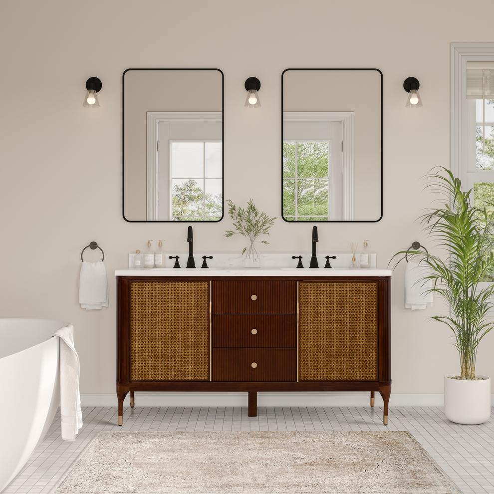 Legion Furniture 60" DOUBLE VANITY BLACK BIRCH FINISH WITH 1" THICK WHITE ARTIFICIAL STONE WH2960-D-EB-KD