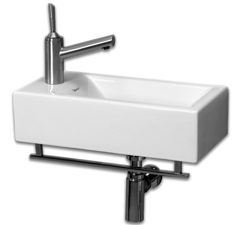 Isabella Collection Small Wall Mount Basin with Crome Towel Bar and Center Drain