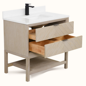 Legion Furniture 36" VANITY WHITEWASHED OAK FINISH WITH 1" THICK WHITE ARTIFICIAL STONE WH2736-WO-KD
