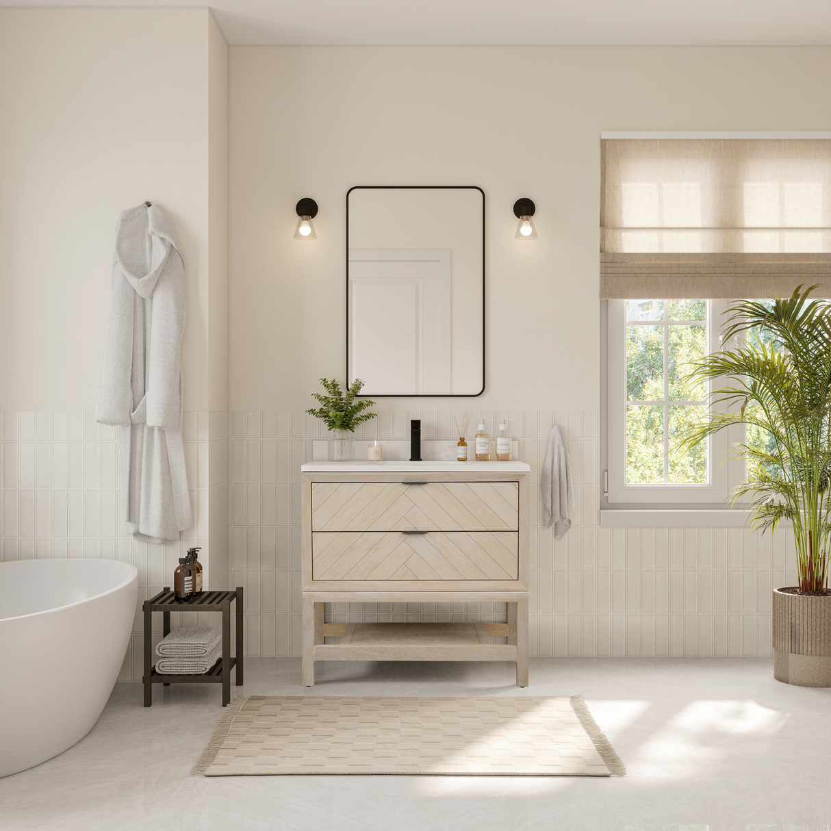 Legion Furniture 36" VANITY WHITEWASHED OAK FINISH WITH 1" THICK WHITE ARTIFICIAL STONE WH2736-WO-KD