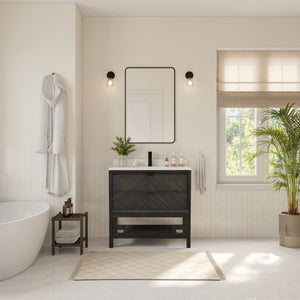 Legion Furniture 36" VANITY BROWN OAK FINISH WITH 1" THICK WHITE ARTIFICIAL STONE WH2736-BO-KD