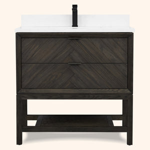 Legion Furniture 36" VANITY BROWN OAK FINISH WITH 1" THICK WHITE ARTIFICIAL STONE WH2736-BO-KD
