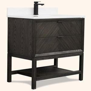 Legion Furniture 36" VANITY BROWN OAK FINISH WITH 1" THICK WHITE ARTIFICIAL STONE WH2736-BO-KD