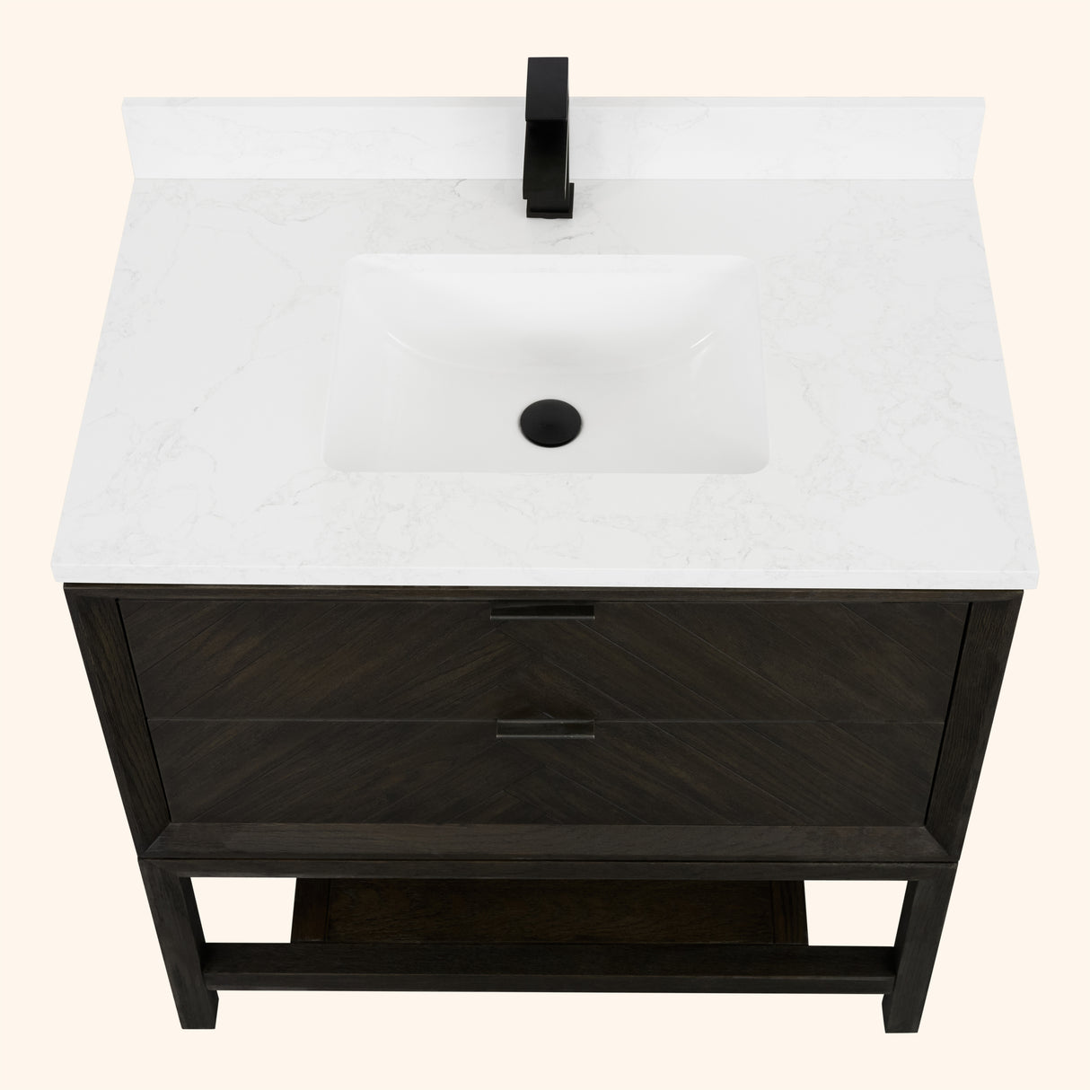 Legion Furniture 36" VANITY BROWN OAK FINISH WITH 1" THICK WHITE ARTIFICIAL STONE WH2736-BO-KD
