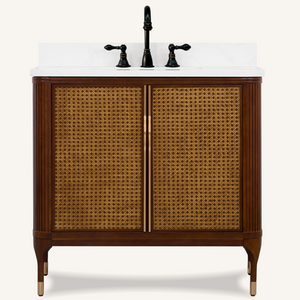 Legion Furniture 36" VANITY BROWN BIRCH FINISH WITH 1" THICK WHITE ARTIFICIAL STONE WH2936-BB-KD