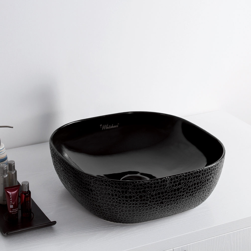 Isabella Plus Collection Square Above Mount Basin with an Embossed Exterior, Smooth Interior, and Center Drain
