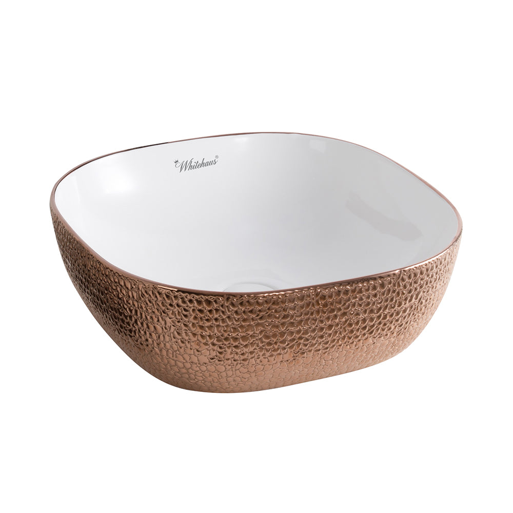Isabella Plus Collection Square Above Mount Basin with an Embossed Exterior, Smooth Interior, and Center Drain