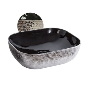 Isabella Plus Collection Rectangular Above Mount Basin with an Embossed Exterior, Smooth Interior, and Center Drain