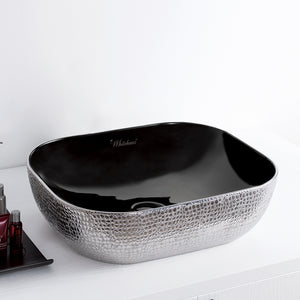 Isabella Plus Collection Rectangular Above Mount Basin with an Embossed Exterior, Smooth Interior, and Center Drain