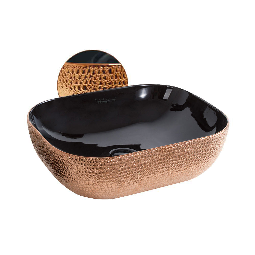 Isabella Plus Collection Rectangular Above Mount Basin with an Embossed Exterior, Smooth Interior, and Center Drain
