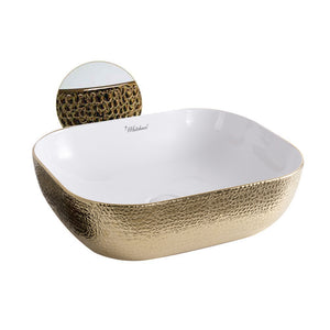 Isabella Plus Collection Rectangular Above Mount Basin with an Embossed Exterior, Smooth Interior, and Center Drain