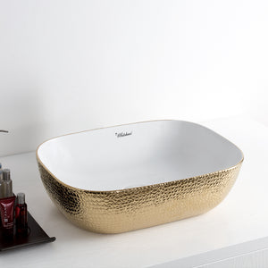 Isabella Plus Collection Rectangular Above Mount Basin with an Embossed Exterior, Smooth Interior, and Center Drain