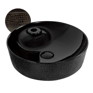 Isabella Plus Collection Round Above Mount Basin with an Embossed Exterior, Smooth Interior, Single Faucet Hole and Center Drain