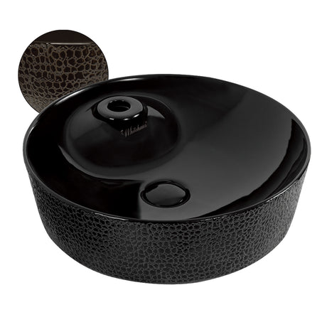 Isabella Plus Collection Round Above Mount Basin with an Embossed Exterior, Smooth Interior, Single Faucet Hole and Center Drain