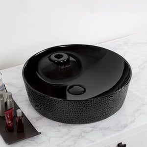 Isabella Plus Collection Round Above Mount Basin with an Embossed Exterior, Smooth Interior, Single Faucet Hole and Center Drain