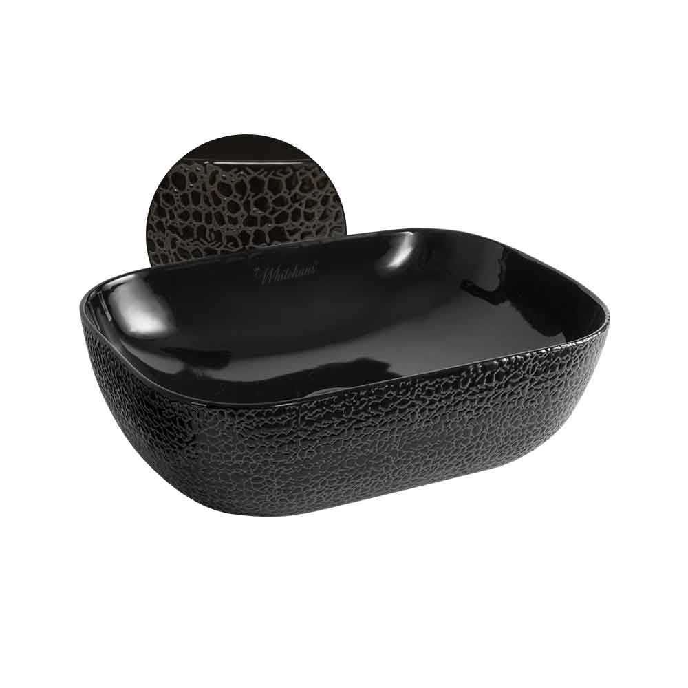 Isabella Plus Collection Rectangular Above Mount Basin with an Embossed Exterior, Smooth Interior, and Center Drain