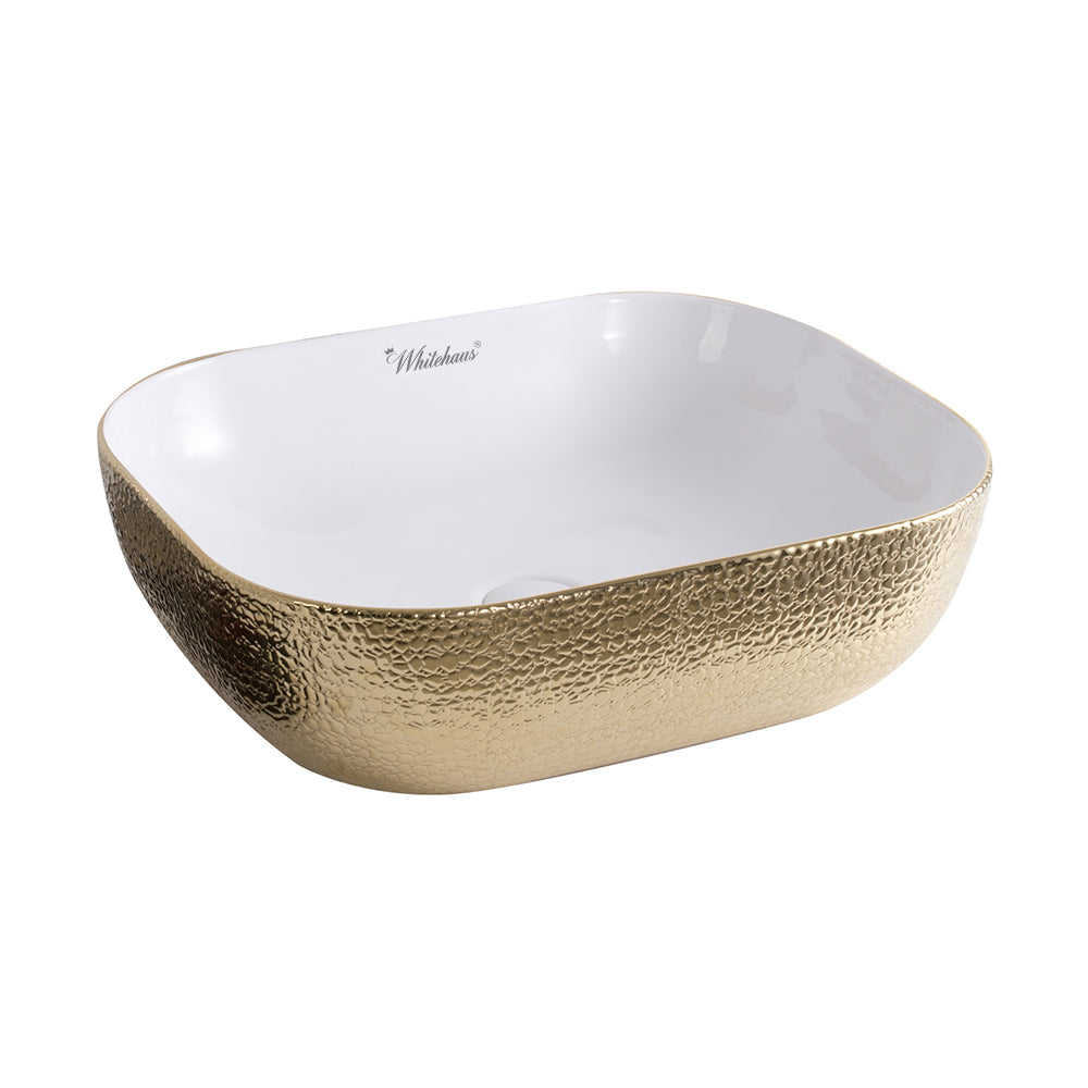 Isabella Plus Collection Rectangular Above Mount Basin with an Embossed Exterior, Smooth Interior, and Center Drain