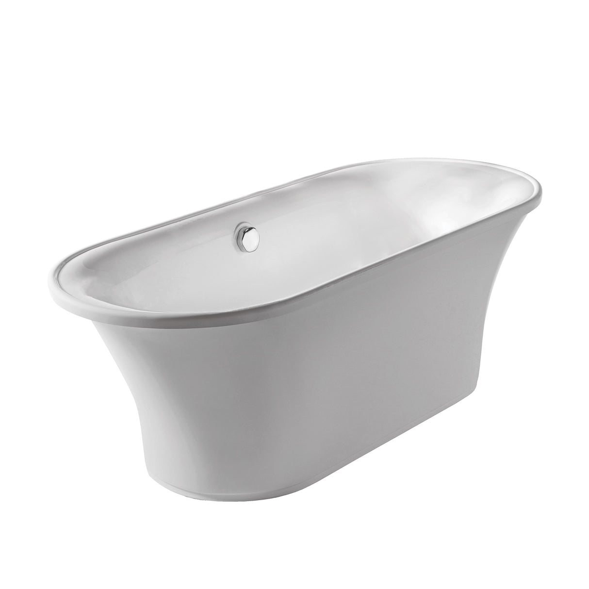 Bathhaus Oval Double Ended Freestanding Lucite Acrylic Bathtub with a Chrome Mechanical Pop-up Waste and Chrome Center Drain with Internal Overflow
