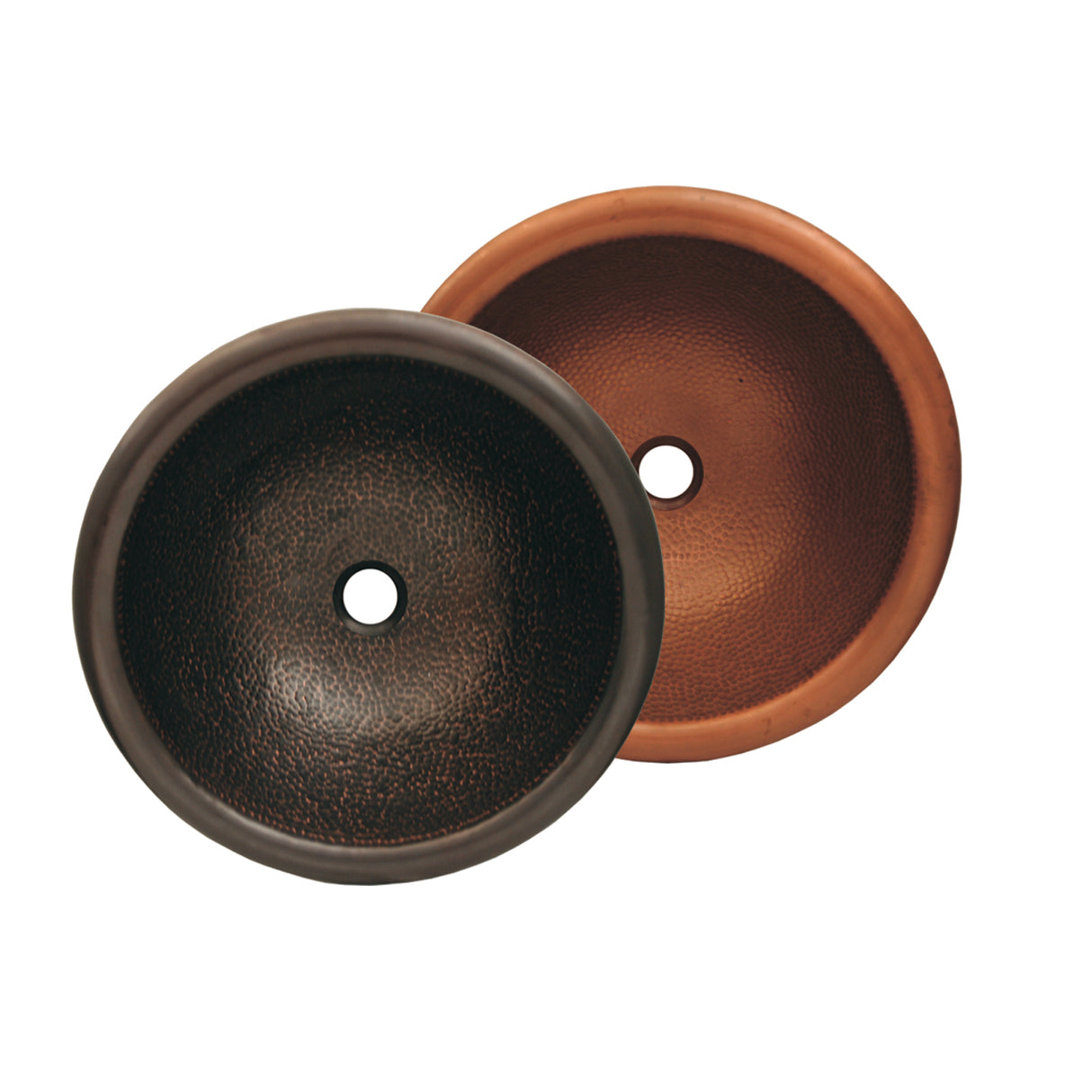 Copperhaus Round Drop-in/Undermount Copper basin with a Hammered Texture  & 1 1/2" Center Drain