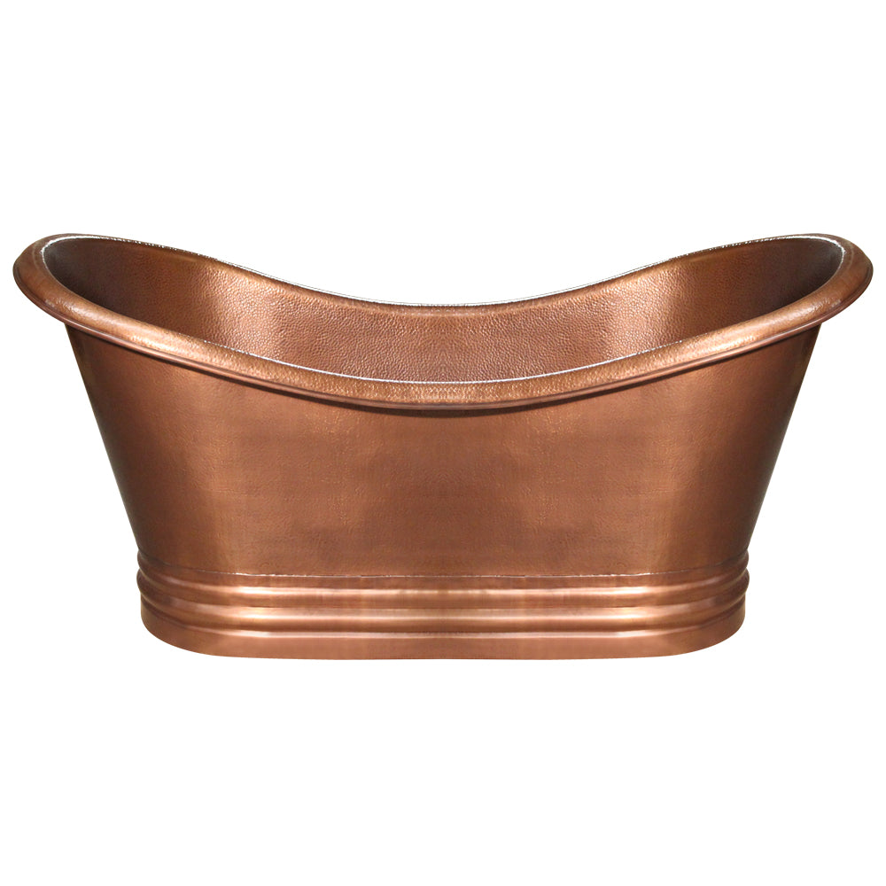 Bathhaus Copper Freestanding Handmade Double Ended Bathtub with Hammered Exterior, Lightly Hammered Interior and No Overflow