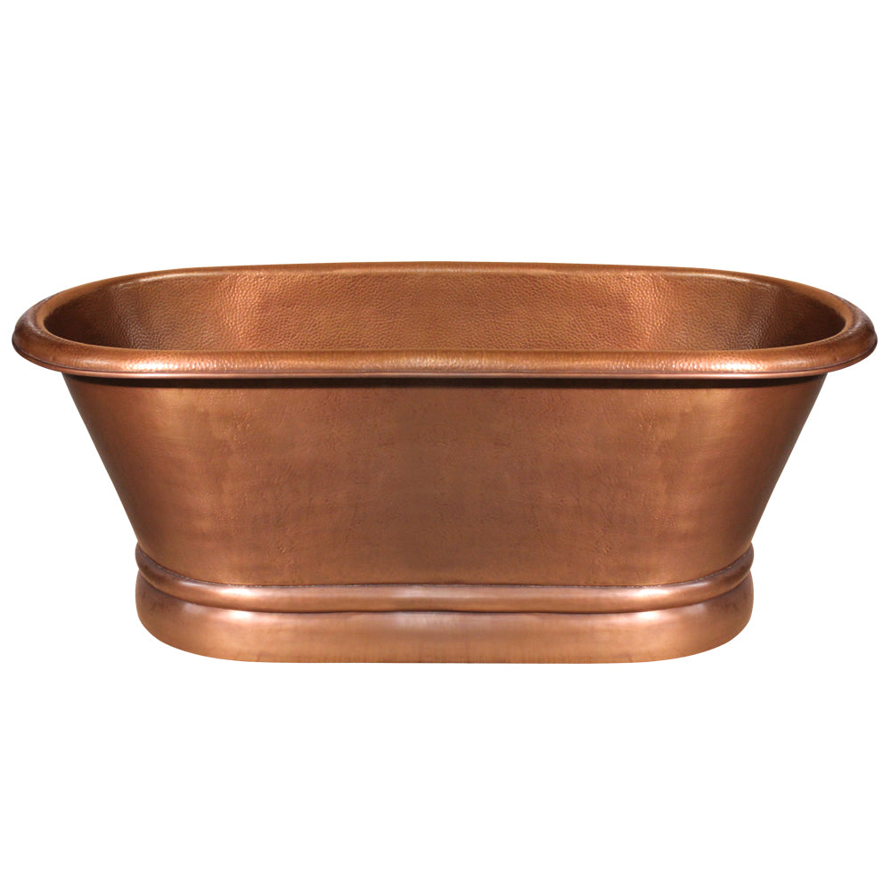 Bathhaus Copper Freestanding Handmade Double Ended Bathtub with Hammered Exterior, Lightly Hammered Interior and No Overflow