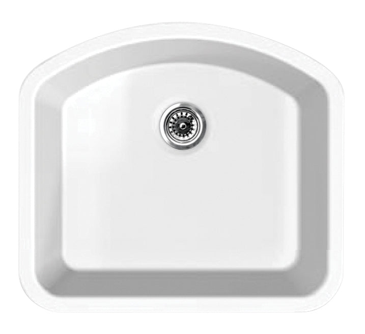 Elementhaus Fireclay Single D-Shaped Bowl Drop-In/Undermount Sink with 3 ½" Rear Center Drain.