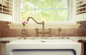 Vintage III Plus Bridge Faucet with Long Traditional Swivel Spout, Cross Handles and Solid Brass Side Spray